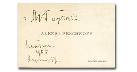 Printed calling card with handwritten signatures on faded paper