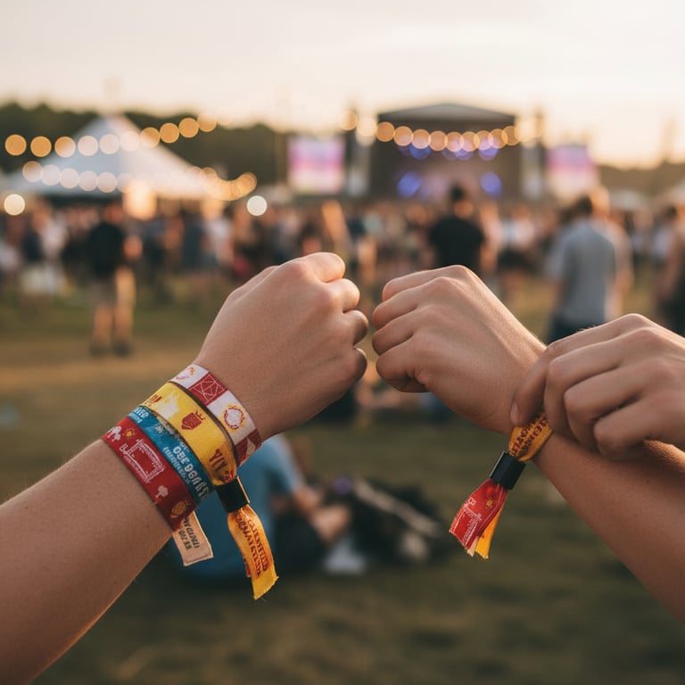 Assessing a fabric festival wristband on wrist